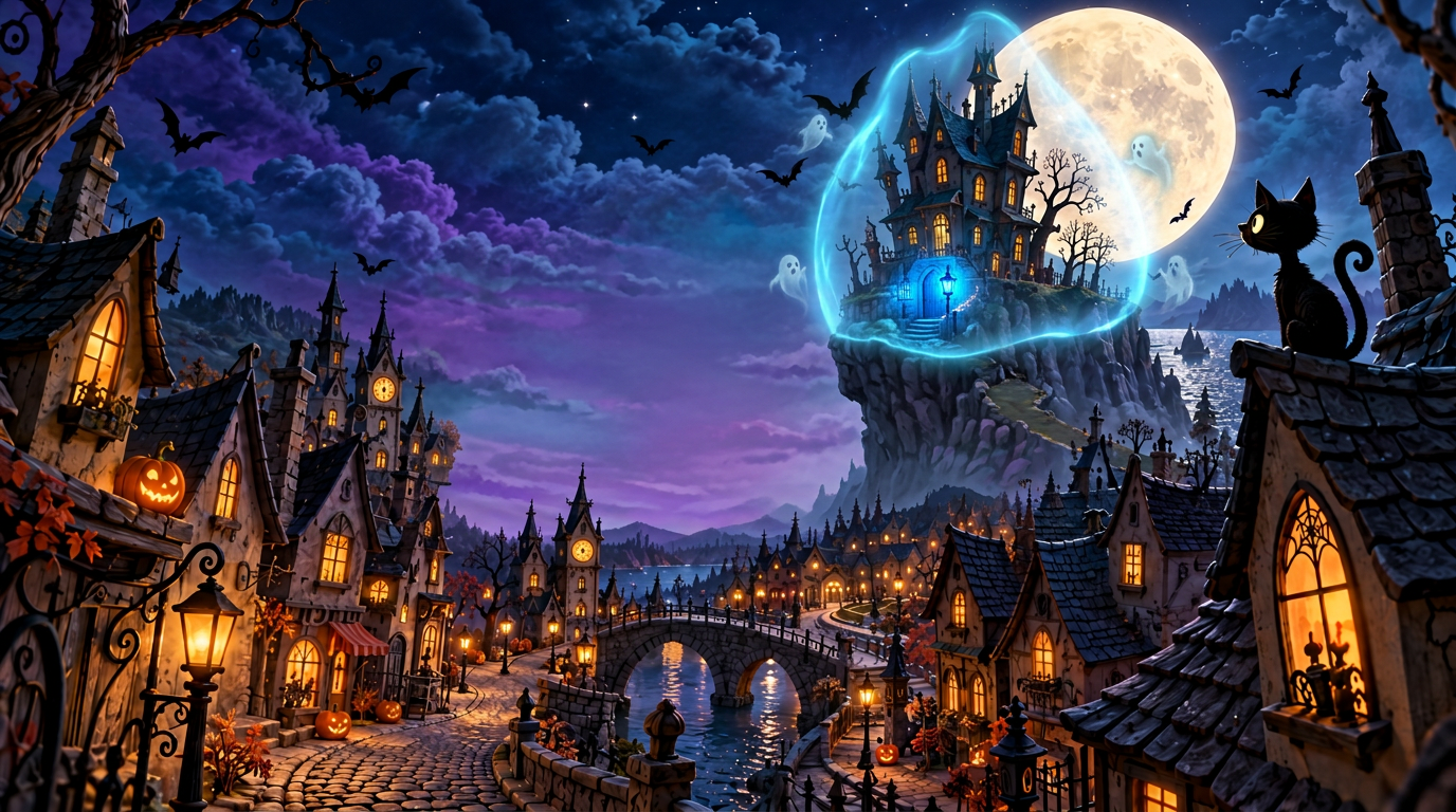Haunted mansion protected by a glowing blue watch dome